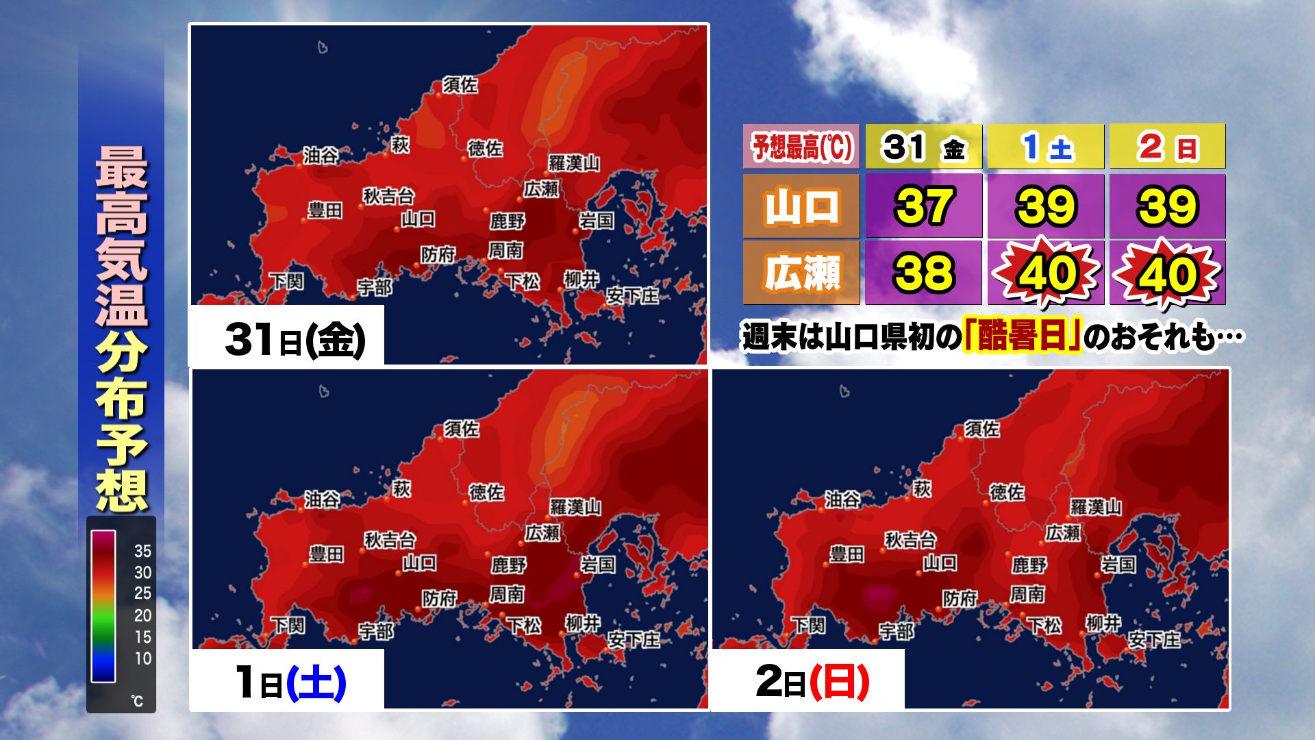 山口天気 夕刊7/30】加速する猛暑! 週末は暑さのヤマ場に突入 歴史を