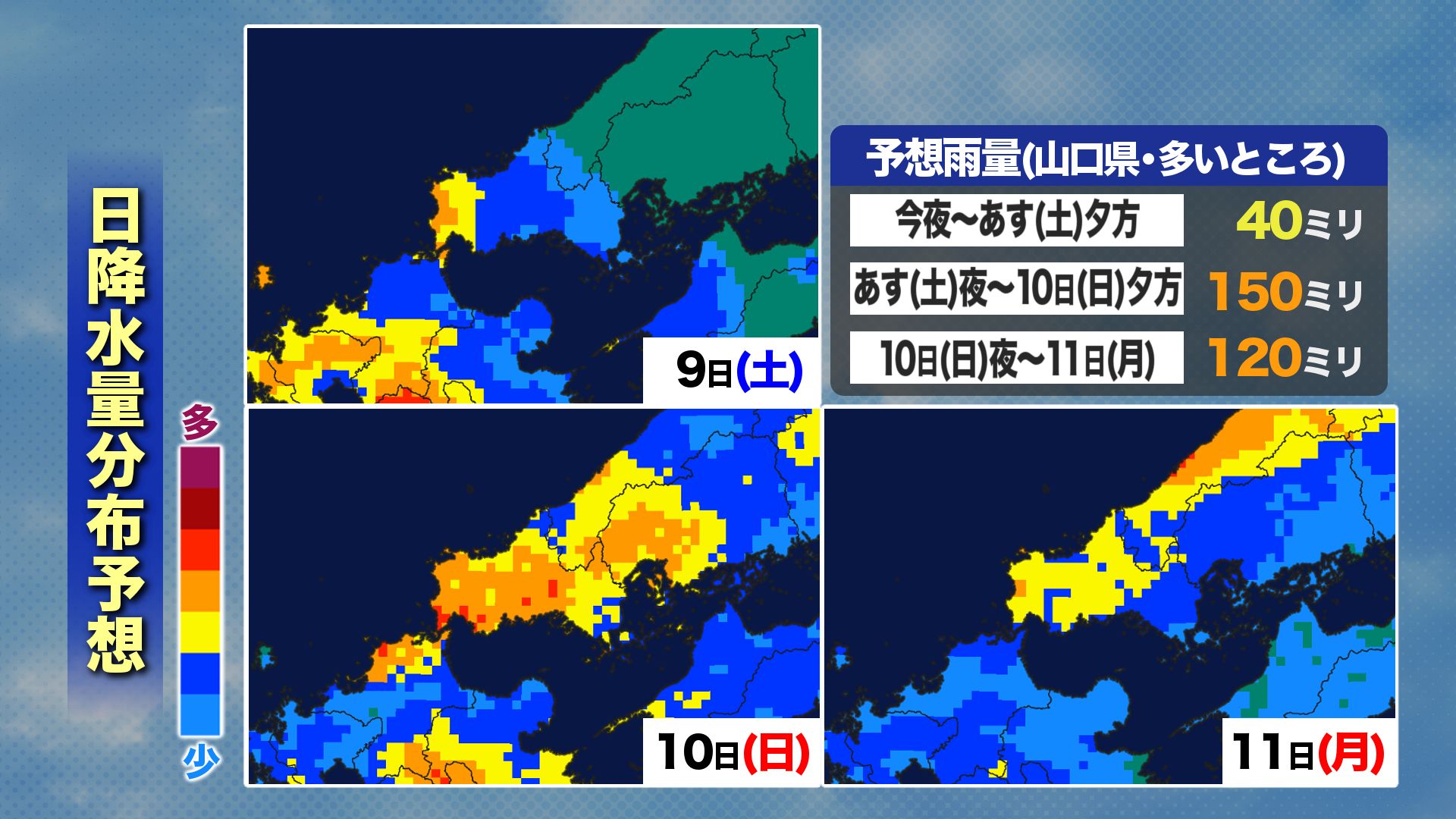 山口天気 夕刊8/8】3連休は災害の危険が高まる大雨のおそれ 日～月は