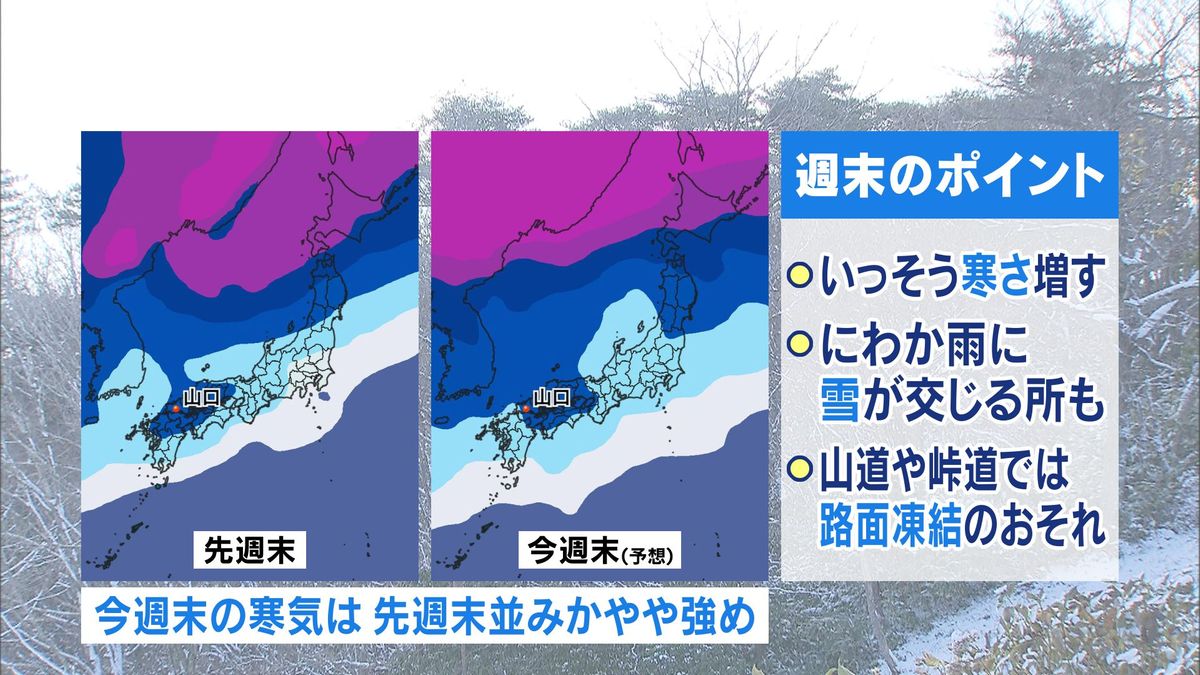 【山口天気 夕刊12/13】強い寒気流入 時雨模様の雨が降りやすく 雪が交じるところも 山道や峠道では路面凍結に注意を