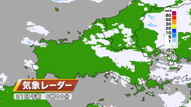 21日（木）午前6時の気象レーダーの様子