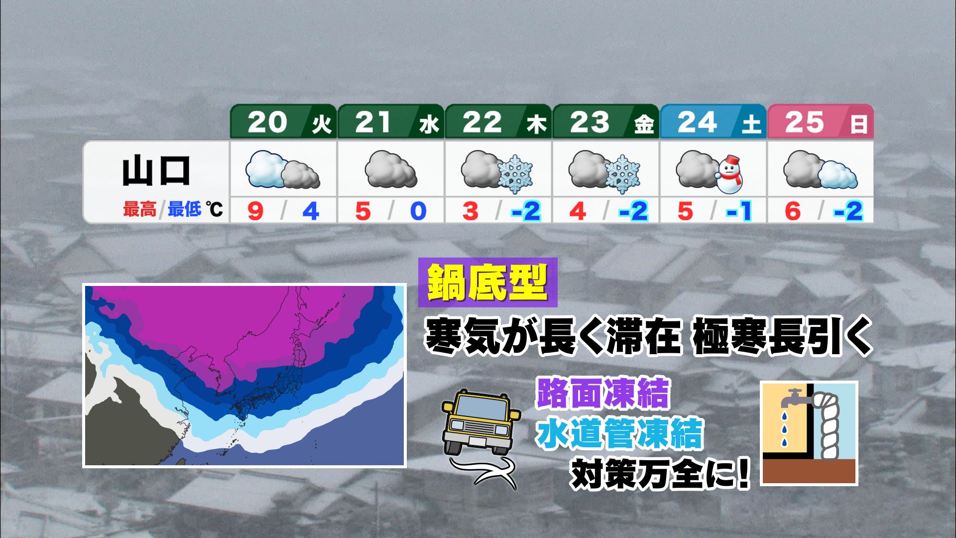 山口天気 夕刊1/19】“鍋底型”の“大寒寒波”…あす20日(火)は一気に気温