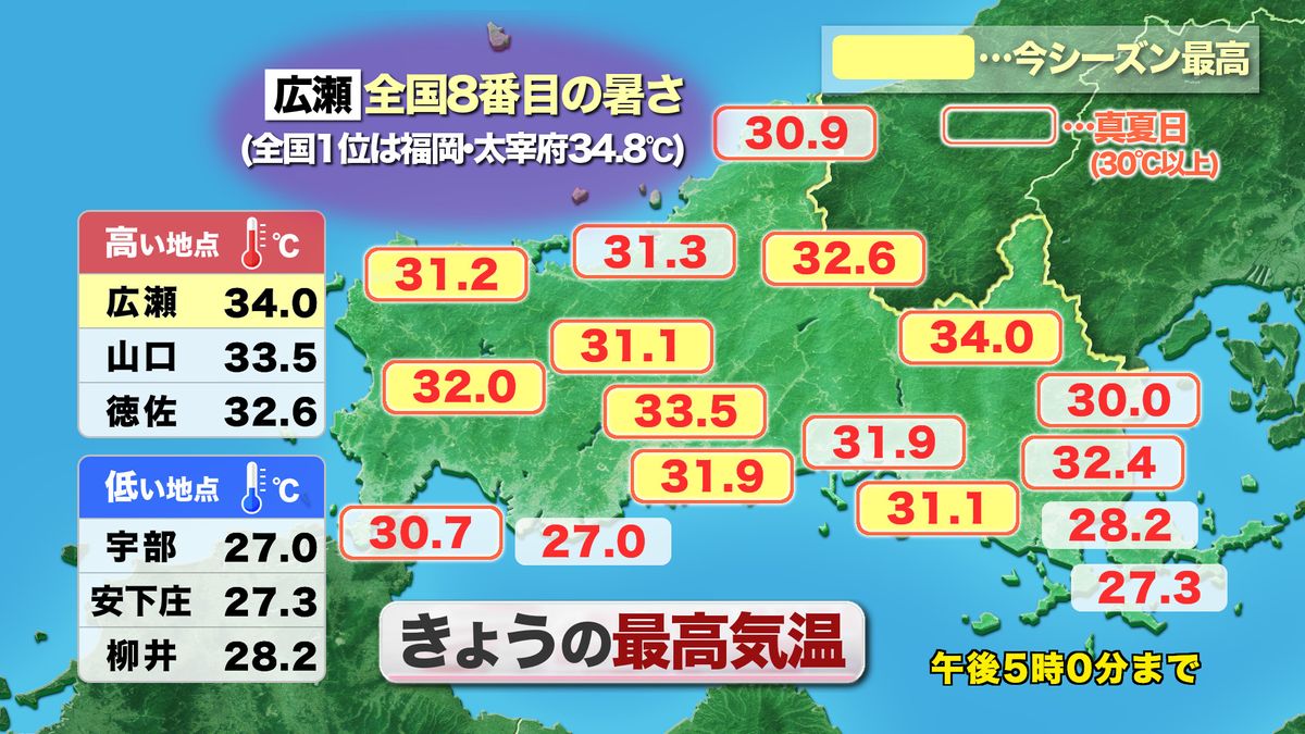 19日(水)の実況最高気温