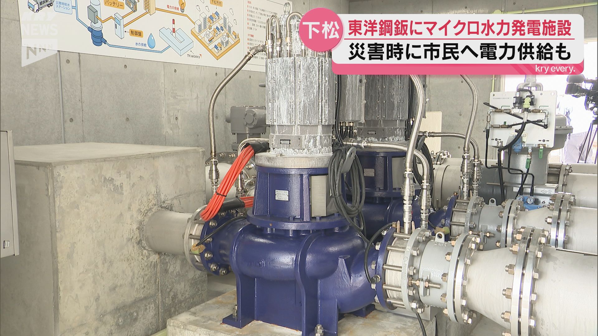 災害時の電力や水の供給拠点に 東洋鋼鈑下松事業所内にマイクロ水力