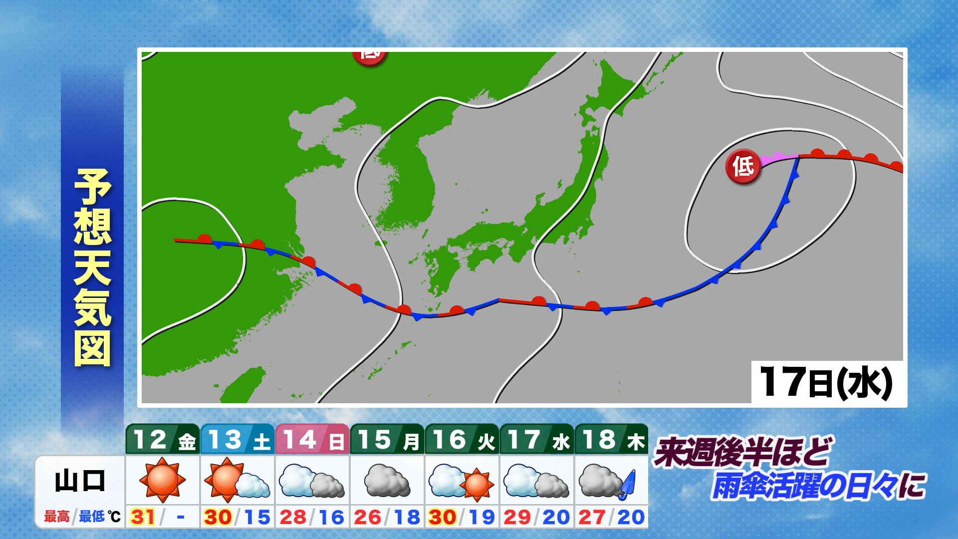 山口天気 朝刊6/12】梅雨の中休み3日目…きょう12日(金)も日ざし