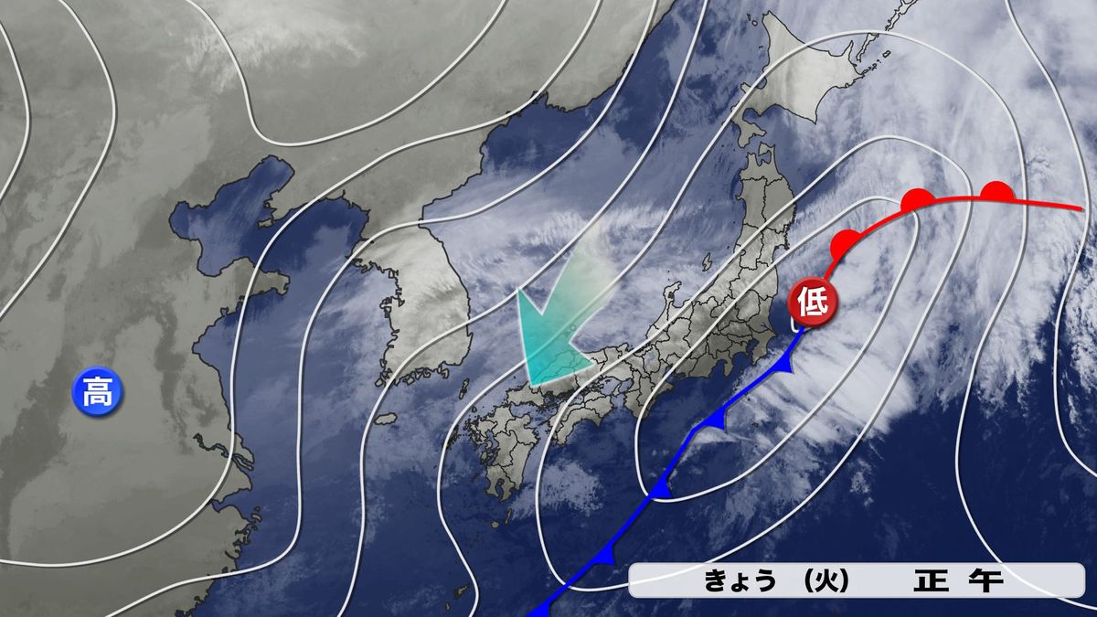 12日(火)の実況天気図　湿った海風が県内に流入