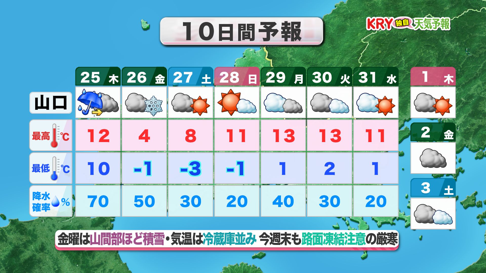 山口天気 夕刊12/24】クリスマスを境に「冬将軍」襲来！あす25日(木