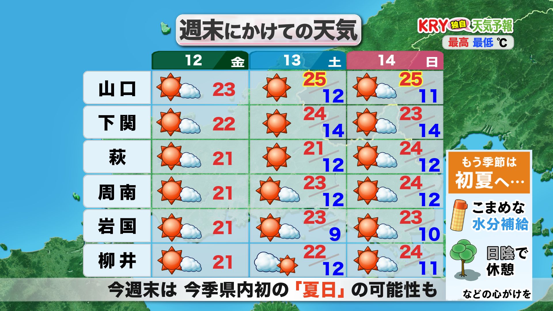 山口天気 朝刊4/12】週末にかけて天気は穏やか 気温上昇で今季県内初の