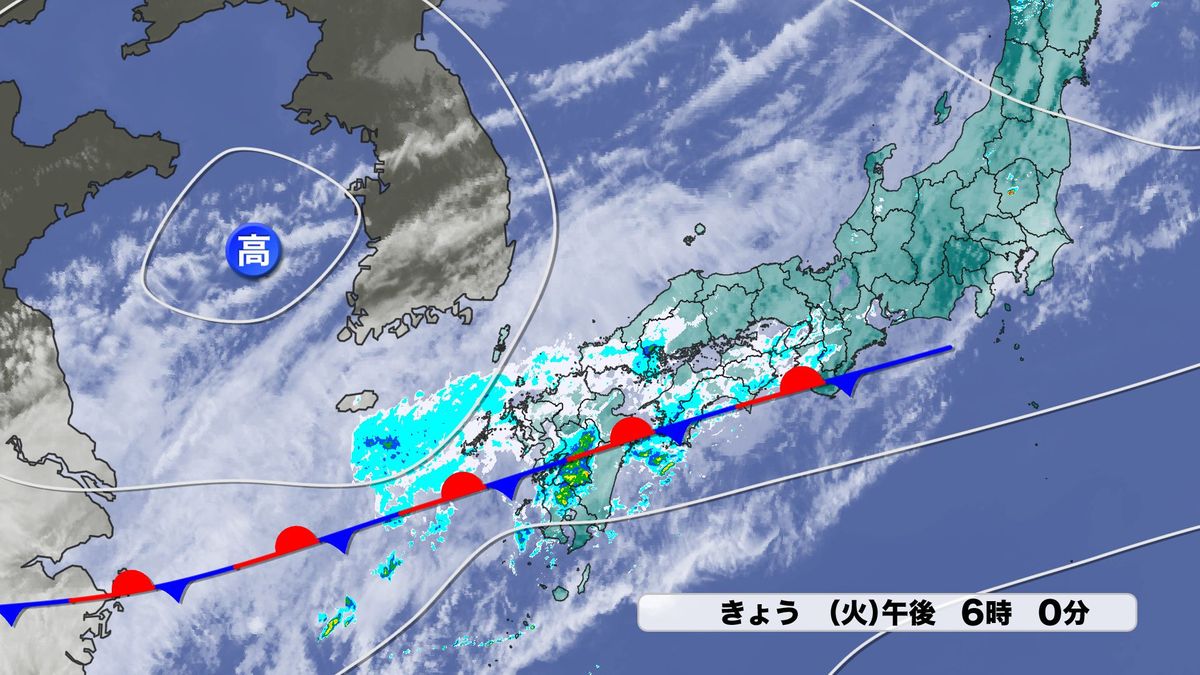 25日(火)梅雨前線は九州を横切る
