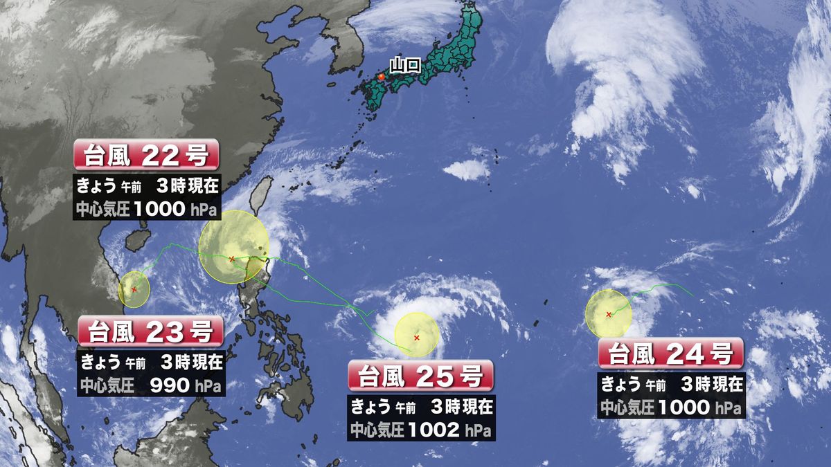 【山口天気 朝刊11/12】日ざしたっぷり 絶好の洗濯日和に 台風25号発生 今週後半にかけて沖縄方面に進むおそれ