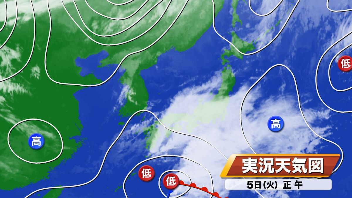 5日(火)の雲画像・実況天気図