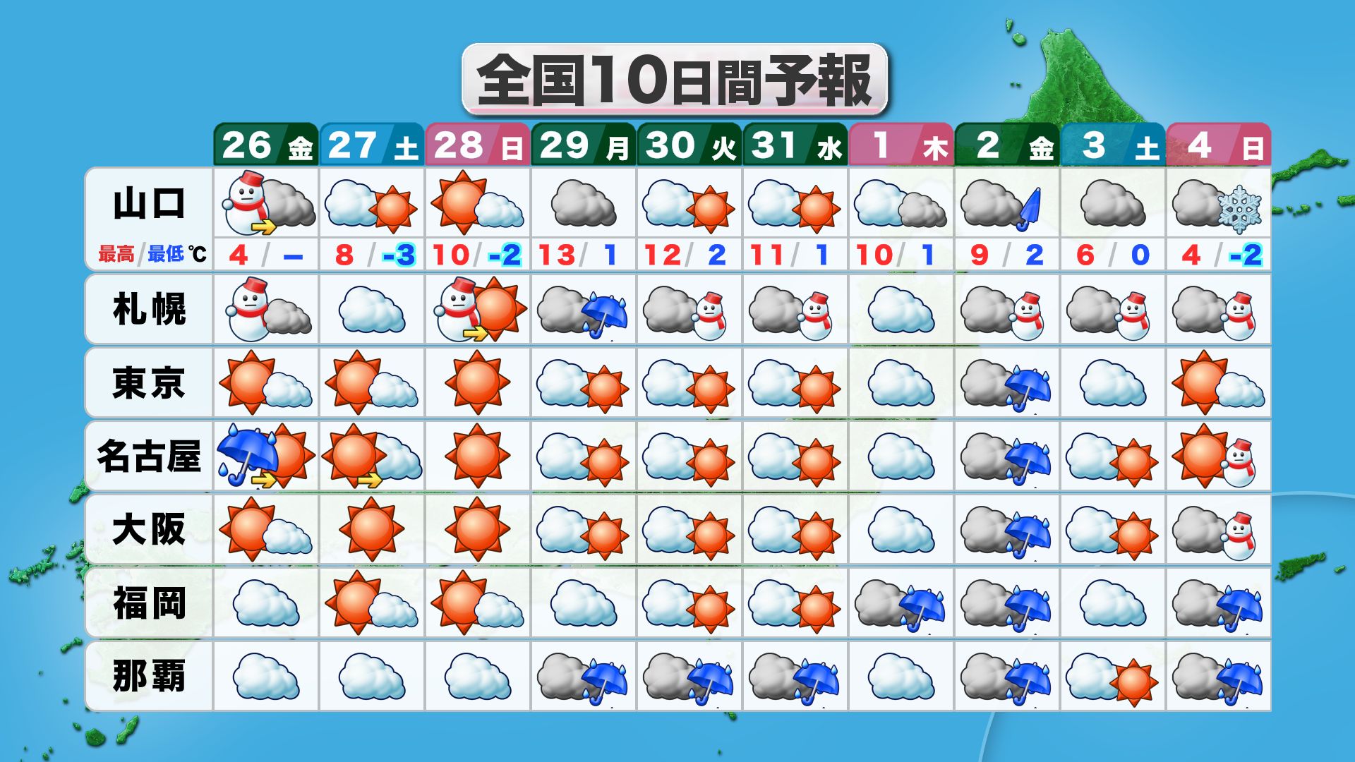 山口天気 朝刊12/26】年末寒波襲来中…極寒・路面凍結など十分注意 週末