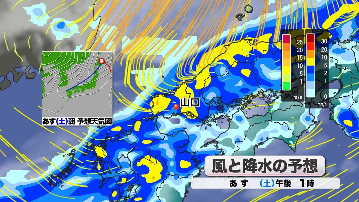 あす19日(土)日中の風と降水の予想