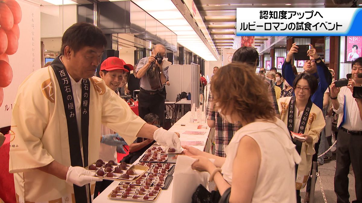 初競りでは１房100万円！石川県産高級ブドウ「ルビーロマン」無料試食に長蛇の列