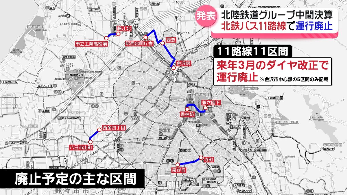 バス運転手不足が深刻化 石川の北鉄バス 11路線一部区間で運行廃止 7