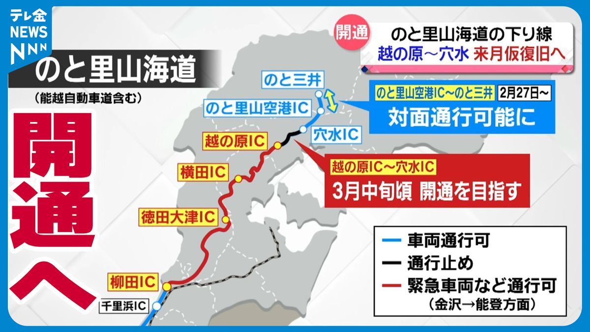 のと里山海道唯一残った通行止め区間　越の原～穴水　来月中旬仮復旧へ