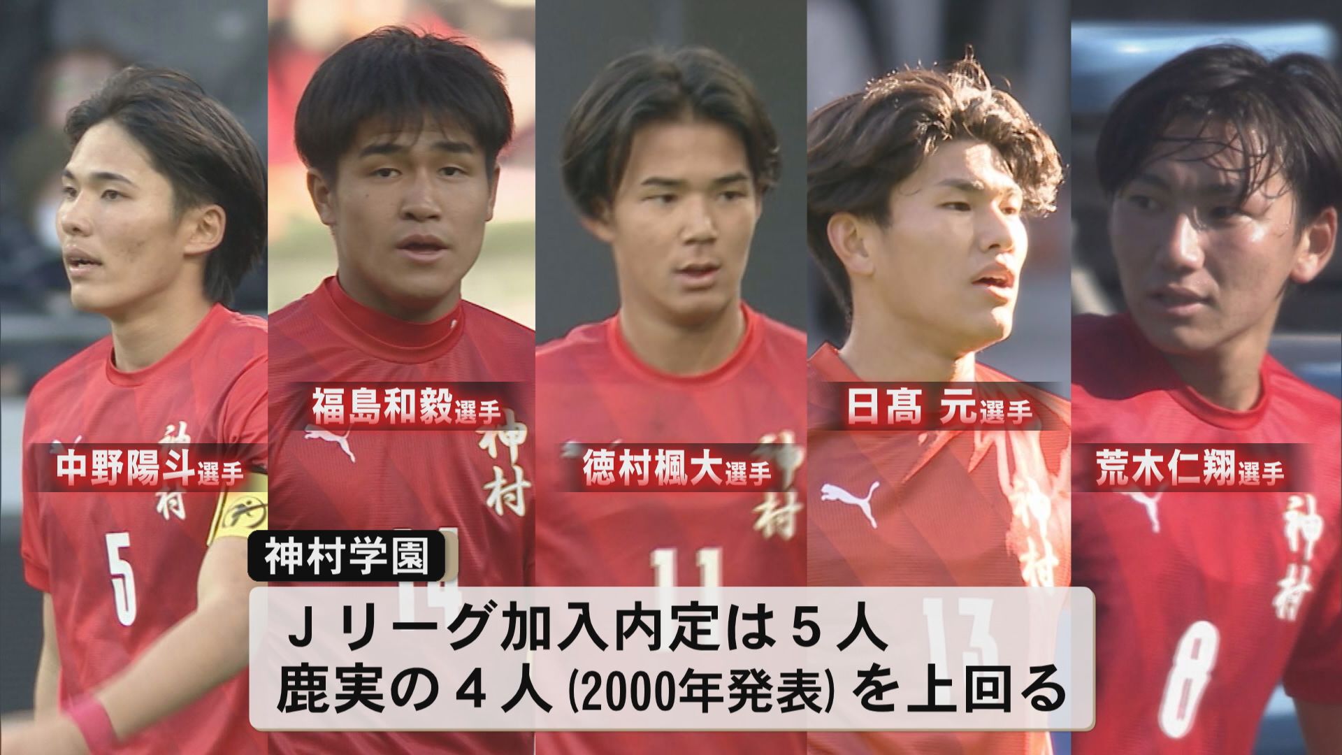 神村学園Jリーグ内定者5人に　選手権後に日髙元選手と荒木仁翔選手が発表　鹿実の最多4人を上回る