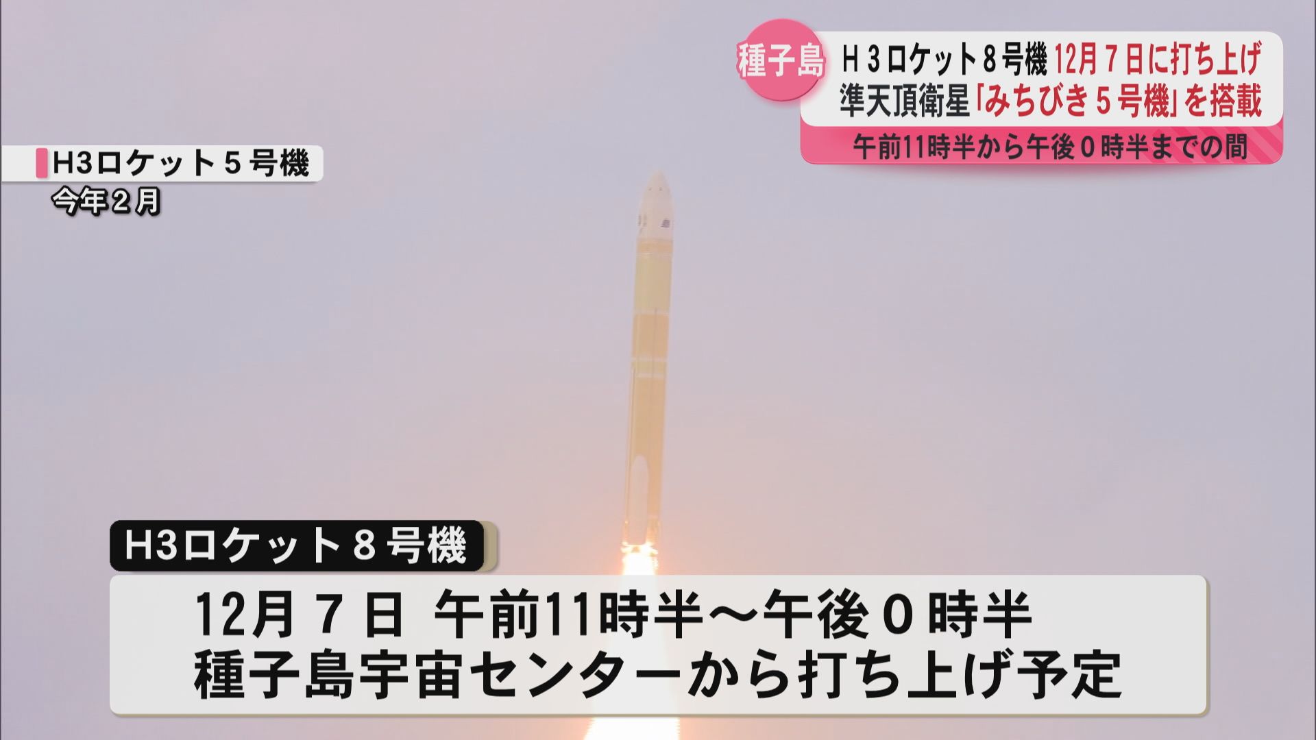 準天頂衛星｢みちびき5号機｣を搭載 H3ロケット8号機 12月7日に