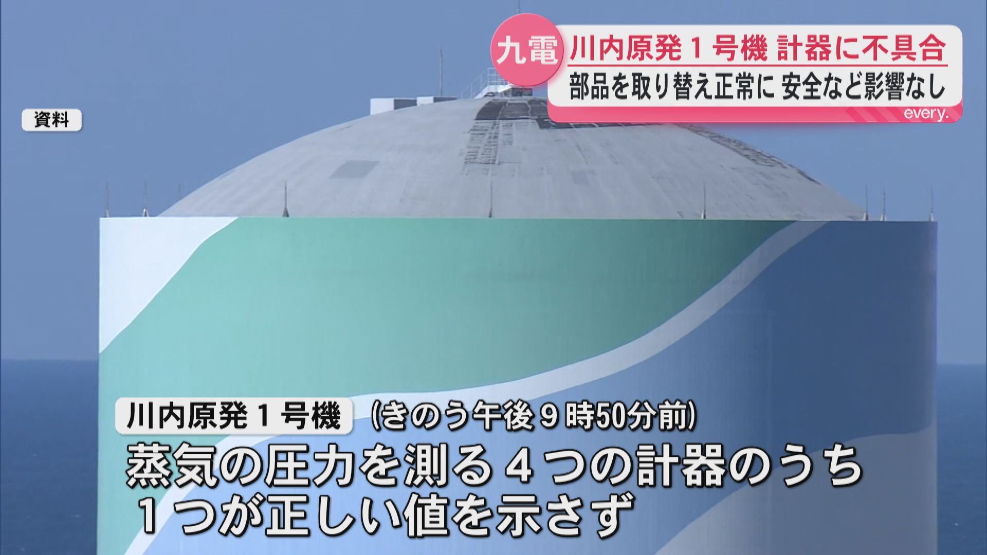川内原発1号機で計器トラブル　蒸気圧力を正しく測れない状態に　一夜で復旧し安全性に問題なし