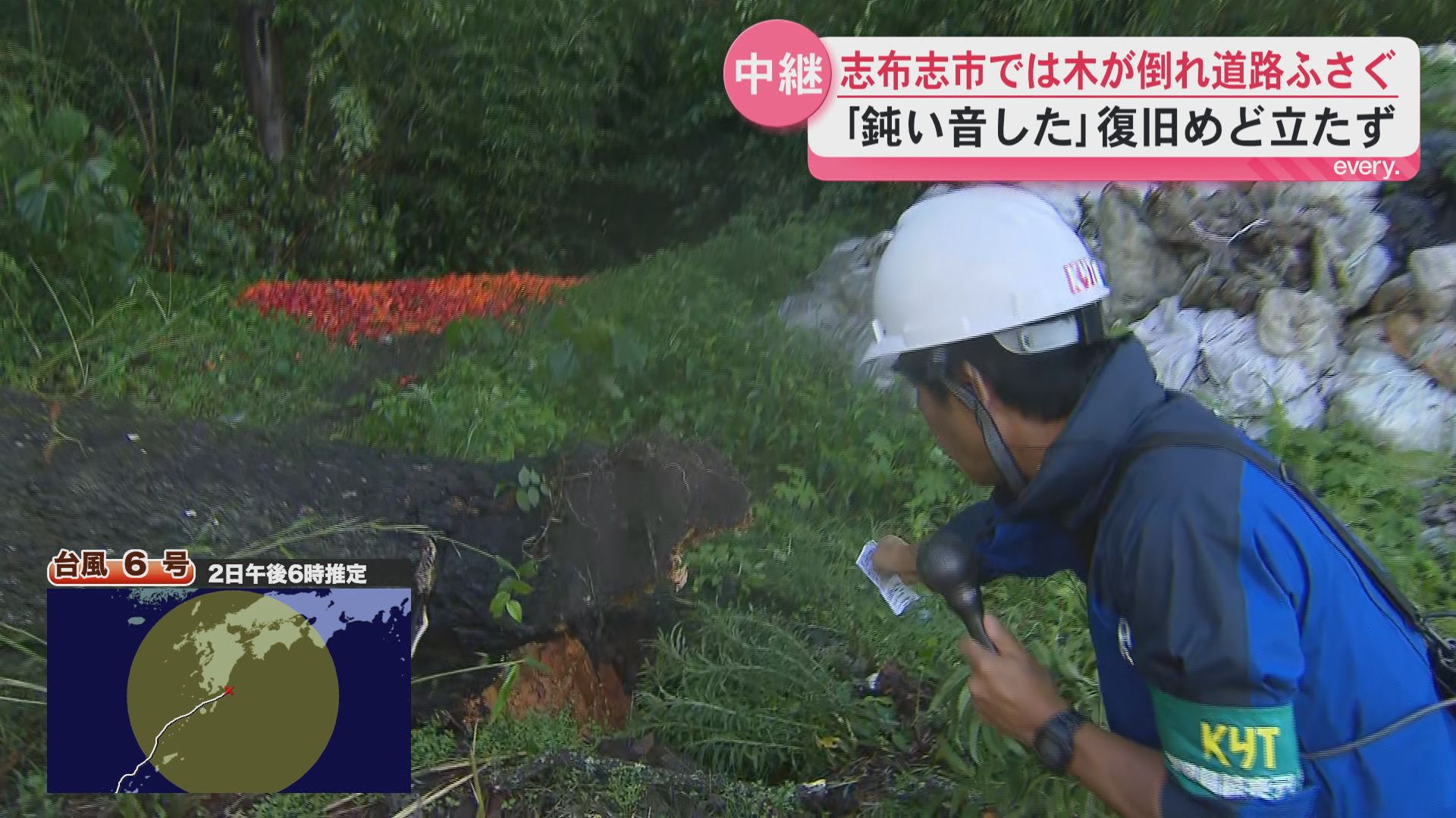 【中継】倒木が道路寸断の志布志市から　電線接触し一時停電も