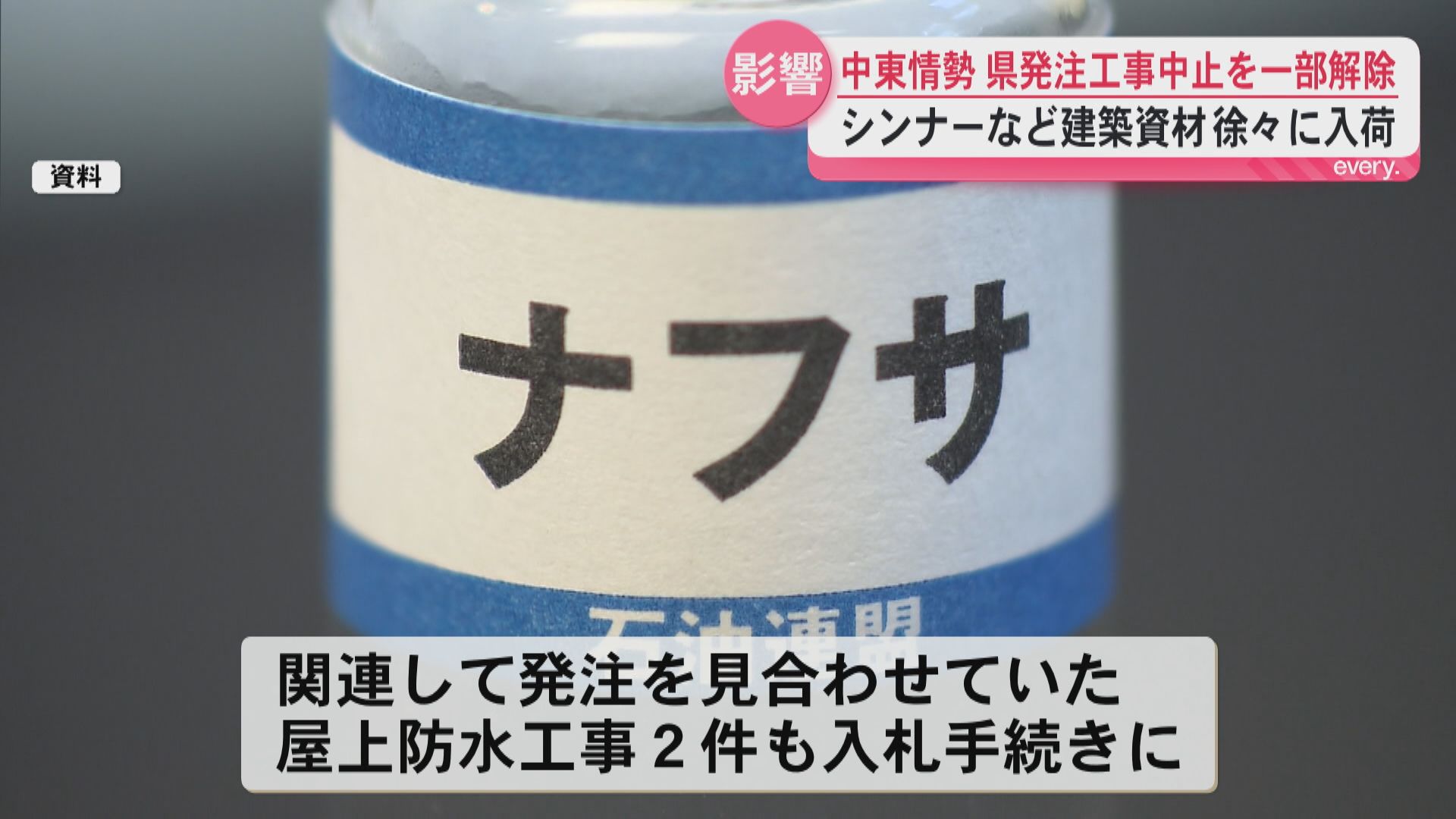 中東情勢の影響で県発注の工事6件一時中止　うち3件を解除　残る3件は6月上旬ごろの工事再開を見込み