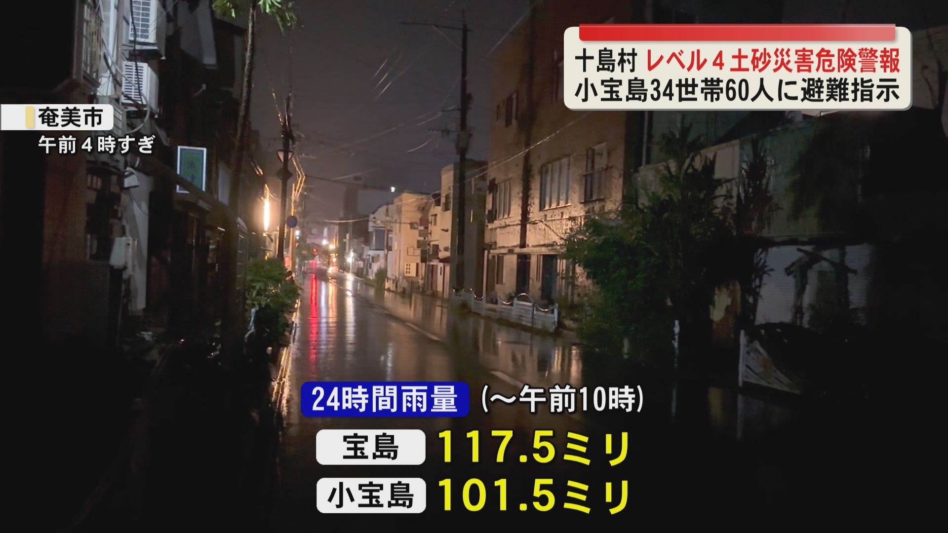 十島村にレベル４土砂災害危険警報　小宝島34世帯60人に警戒レベル4の避難指示　10日未明にかけ厳重警戒