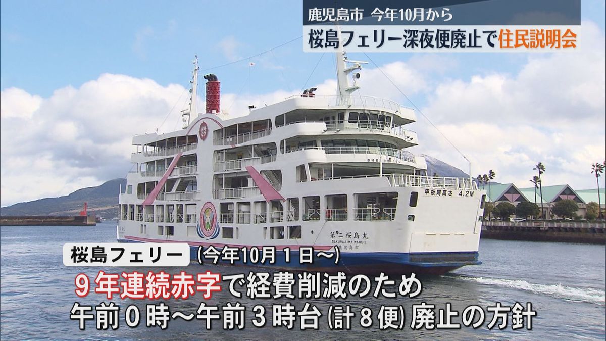 桜島フェリー深夜便廃止で住民説明会　今年10月から8便廃止　運賃値上げや減便拡大に不安の声