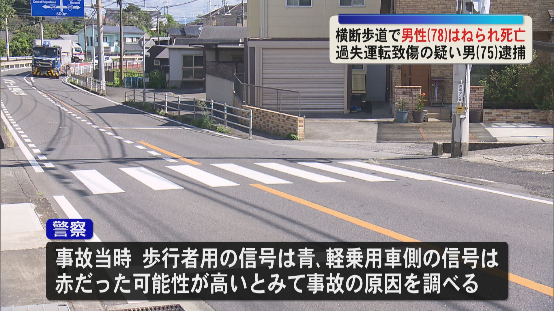 横断歩道を渡っていた男性(78)はねられ死亡　車運転の男(75)現行犯逮捕 　歩行者側の信号が青だったか