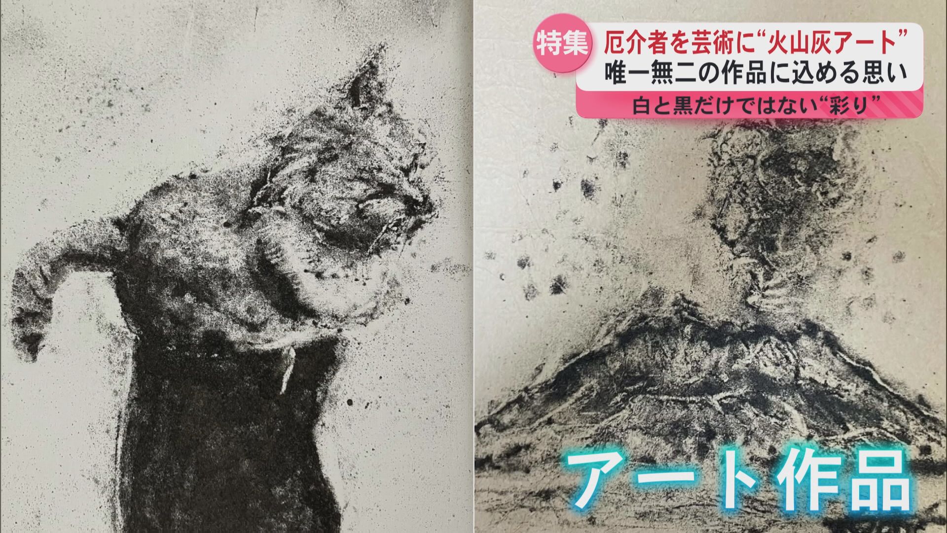 厄介者で芸術を” 火山灰アーティストの思いと原点… 白黒の絵に添える