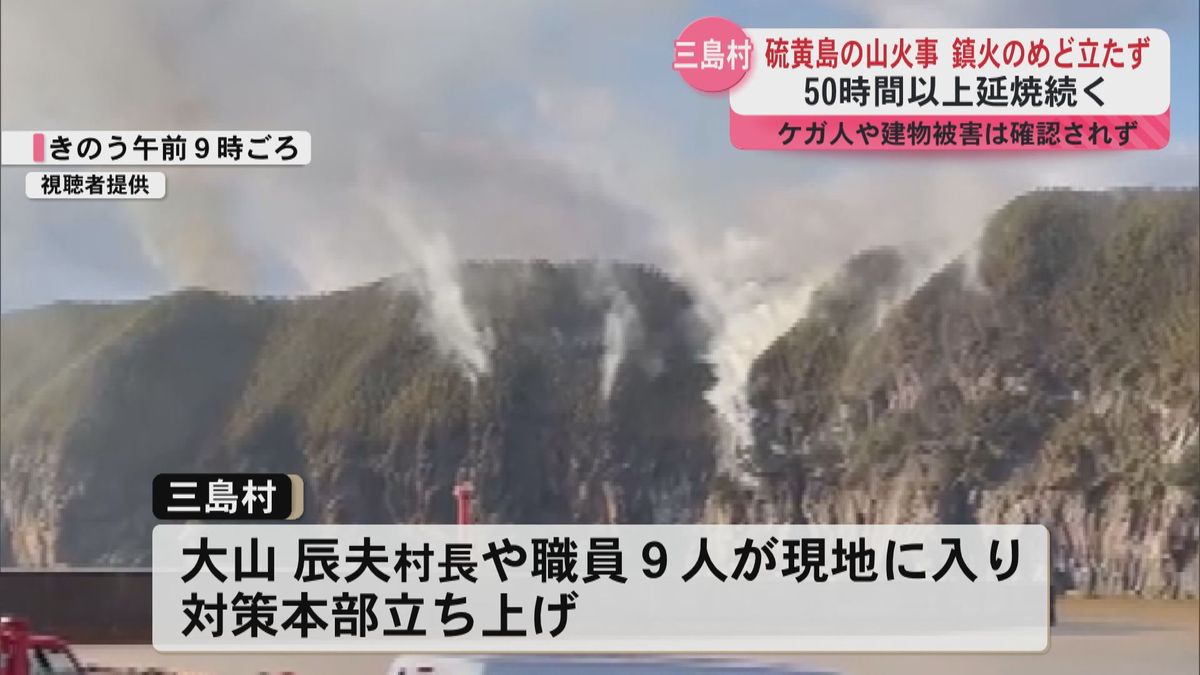 5000平方メートル以上が燃える　鎮火の目途たず50時間以上延焼中 三島村　硫黄島　