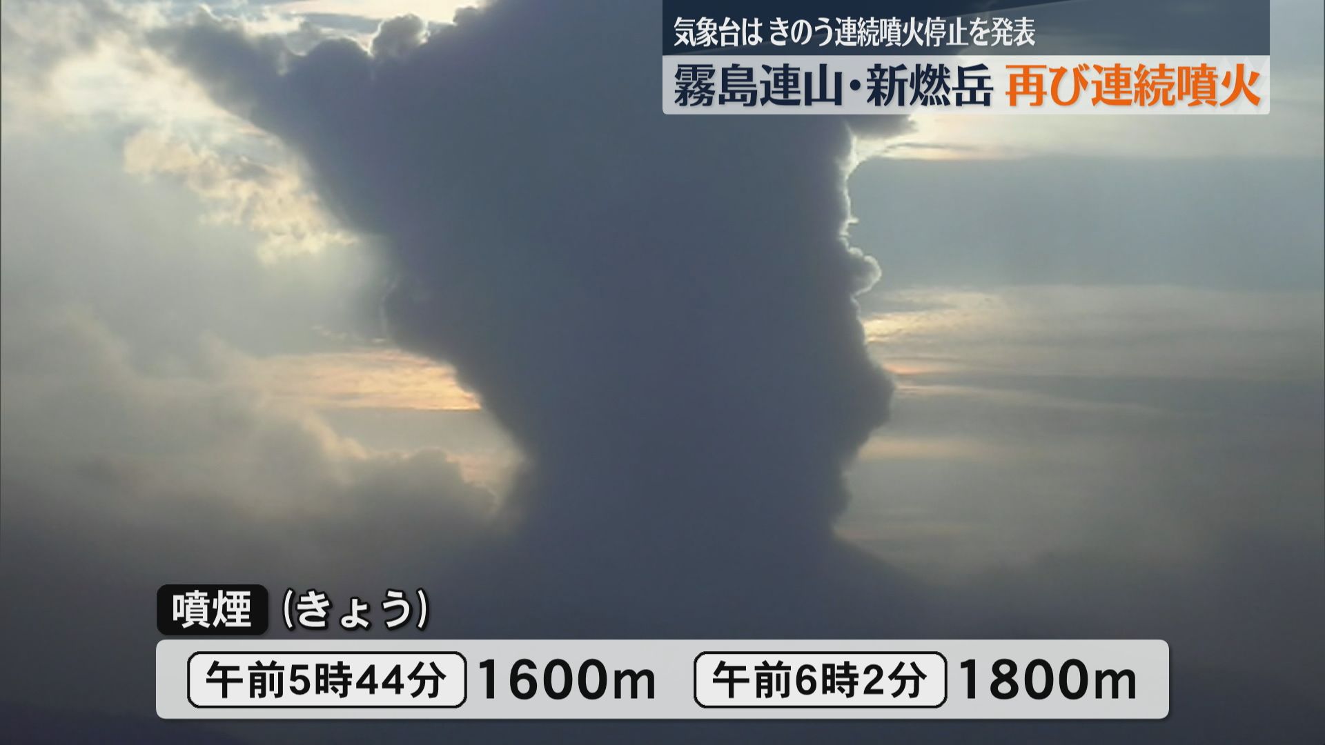 霧島連山・新燃岳再び連続噴火