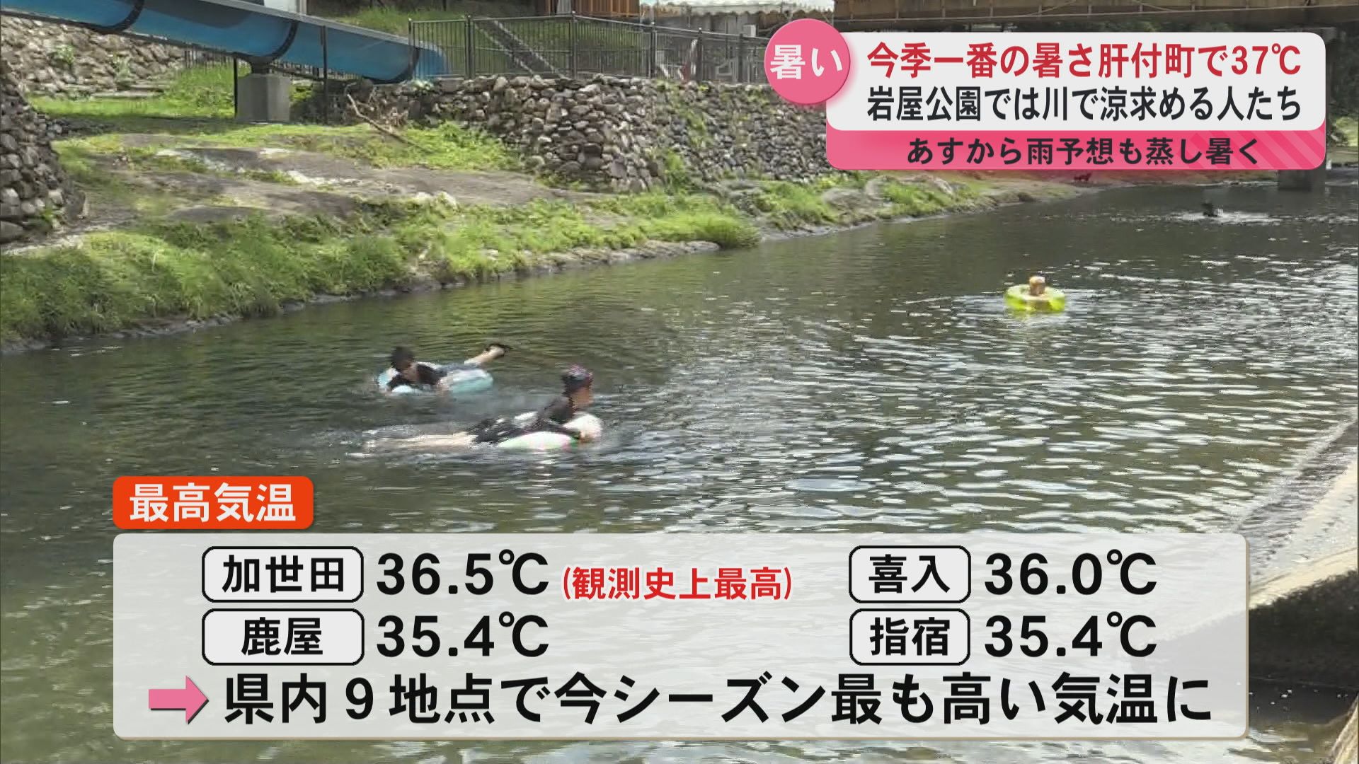肝付前田では37度 今季一番の暑さに…岩屋公園では川に入りひとときの“涼” あすからは雨が続く予想
