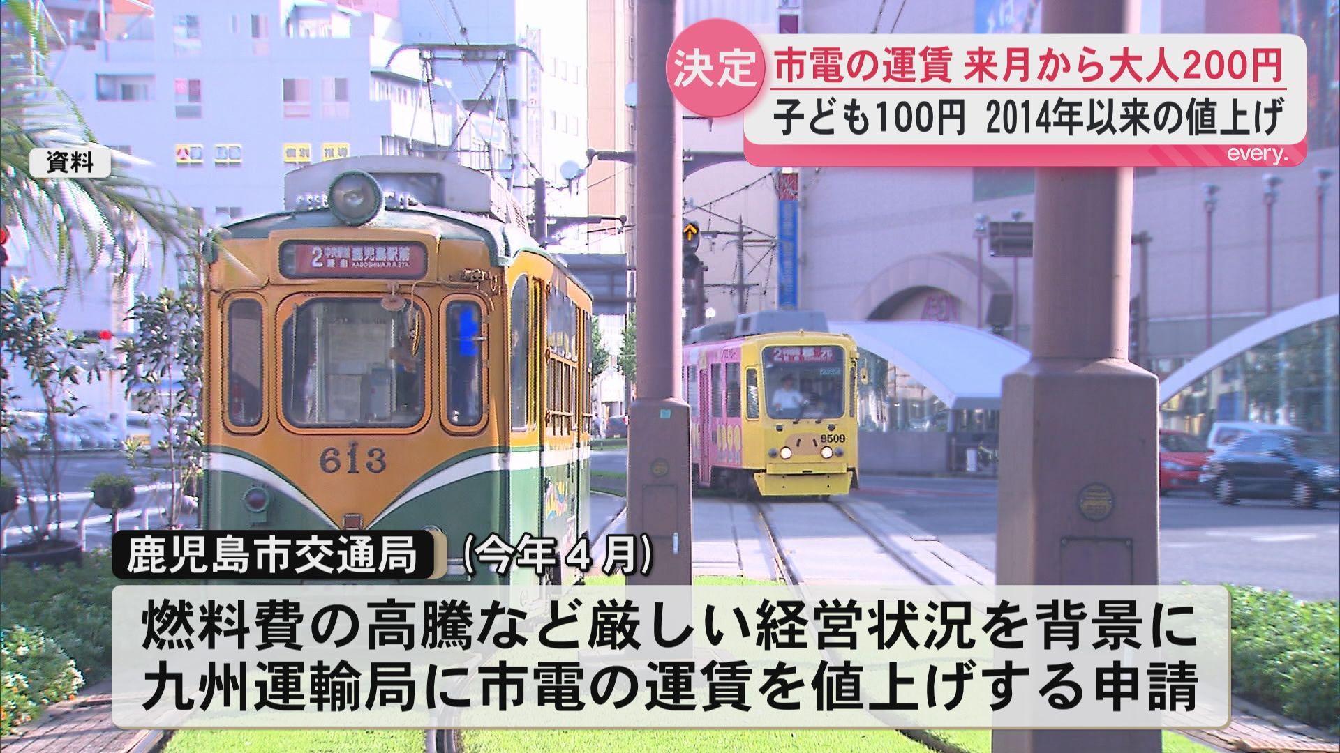 鹿児島市電が8月から値上げ　大人は1人200円に　値上げは2014年以来12年ぶり