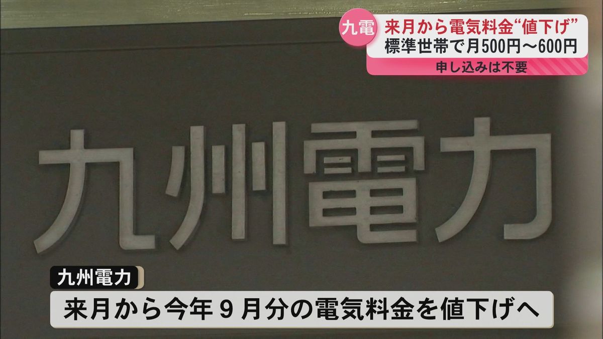 九州電力が7月から電気料金“値下げ”　標準世帯で月500～600円　申し込みは不要