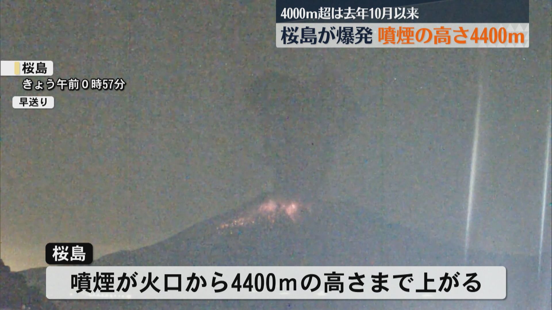 桜島で爆発　噴煙は4400mの高さまで上がる　4000ｍ超は去年10月以来