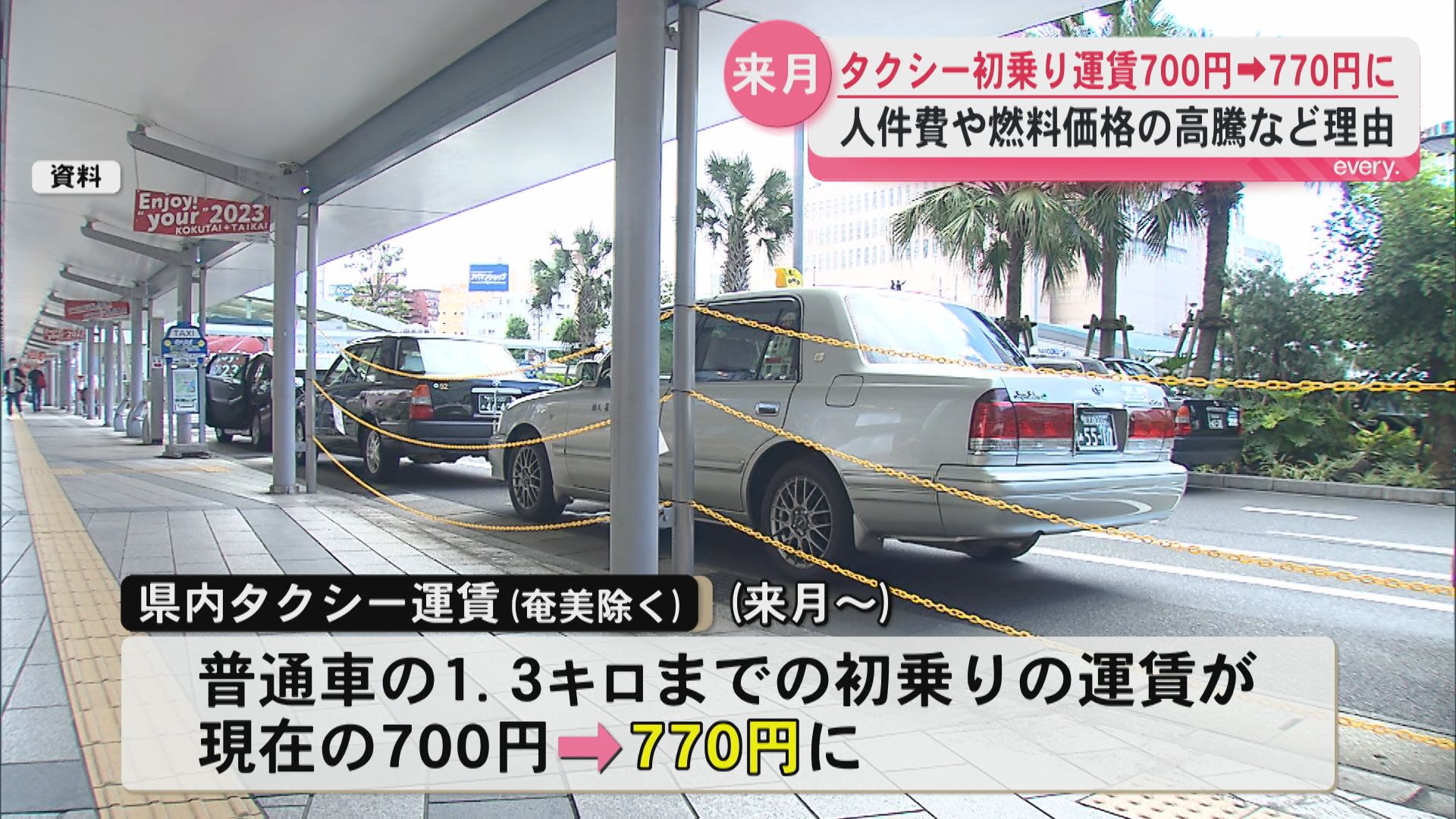 奄美を除く県内　4月からタクシー初乗り運賃700円→770円に