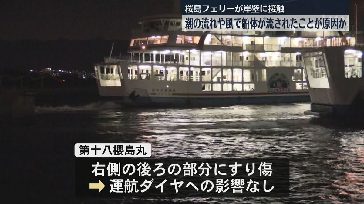 潮流や風で船体が流されたか…　桜島フェリーの岸壁接触事故　第十八櫻島丸　桜島港　