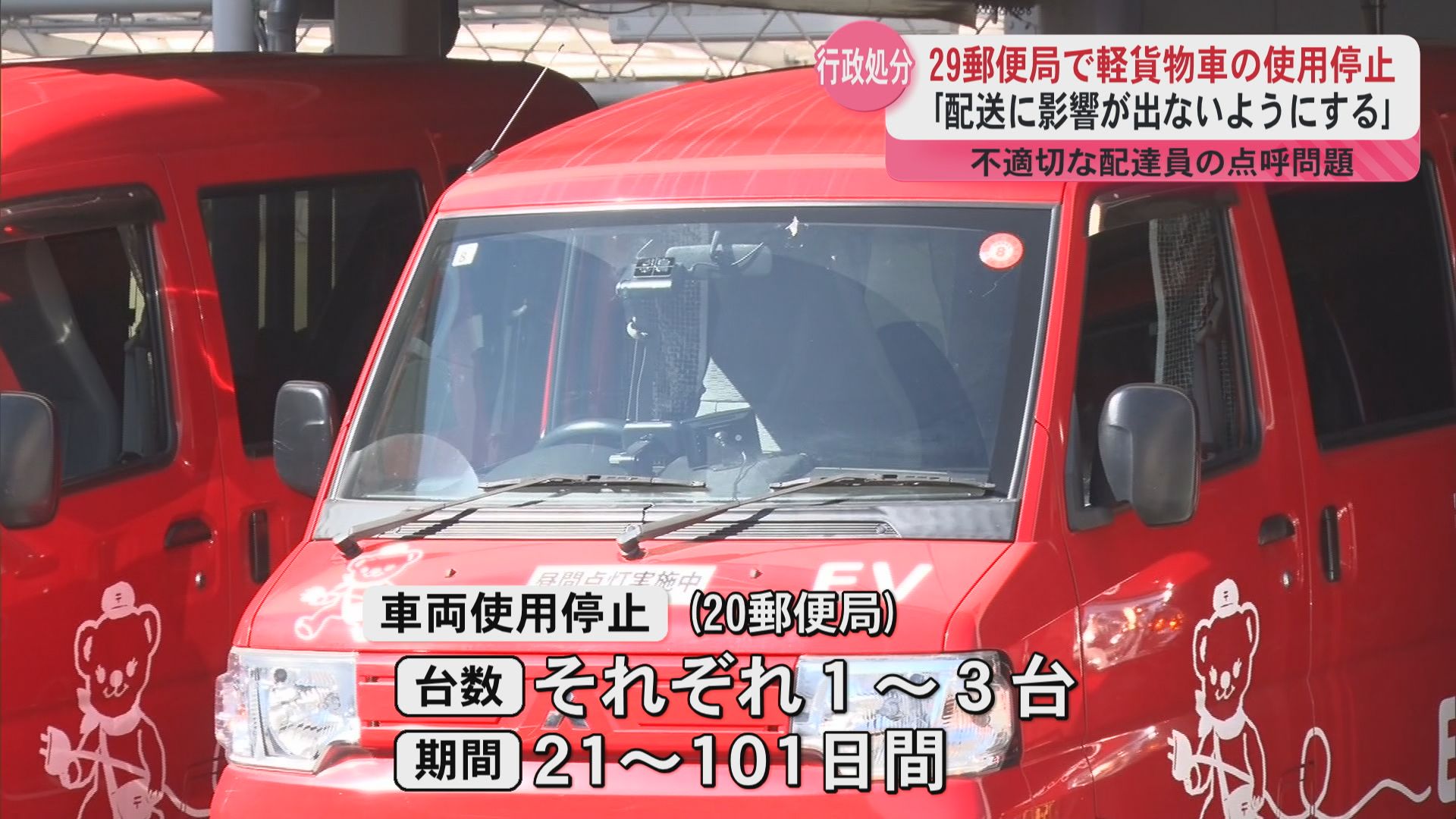 県内29郵便局に軽バン使用停止の行政処分　配達員の点呼不適切問題で