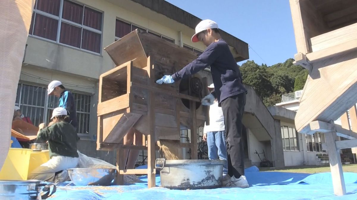 小学生が昔ながらの“農業体験”　風の力を使った「唐箕」でコメを選別 