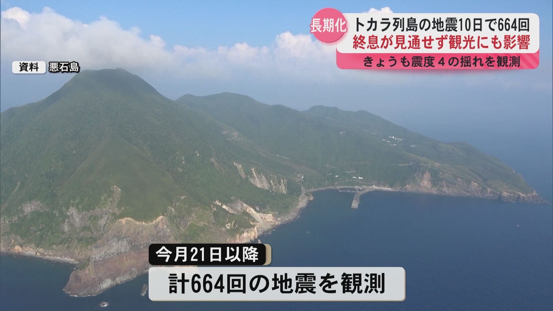 トカラ列島近海の地震10日で664回 30日も悪石島で震度4 観光にも影響… 強い地震に注意