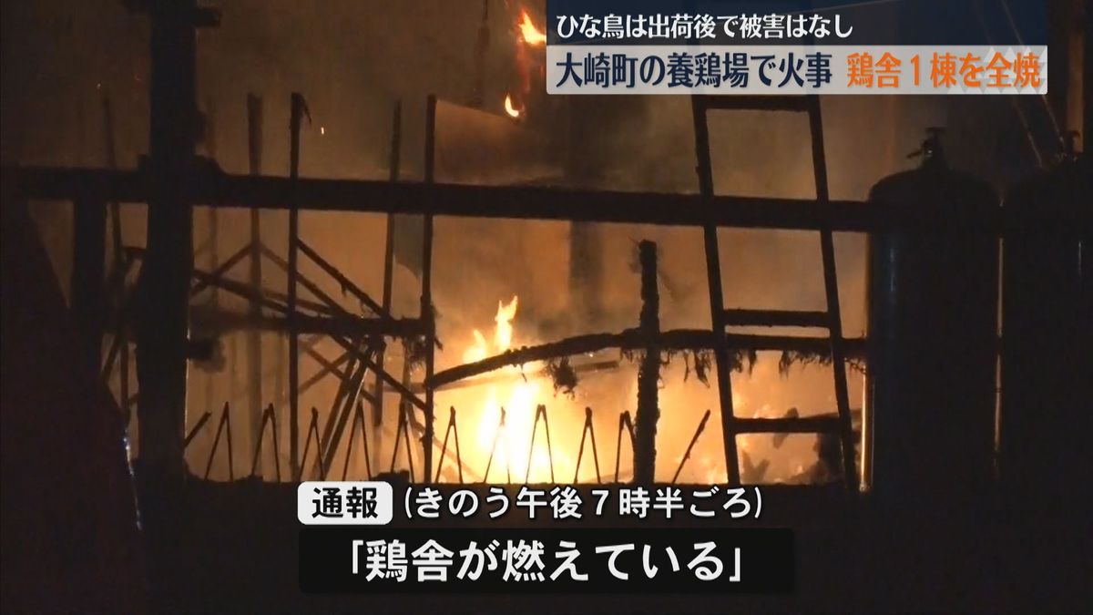 養鶏場で火事　鶏舎1棟が全焼　ケガ人・ひな鳥への被害なし　大崎町野方　実況見分進める