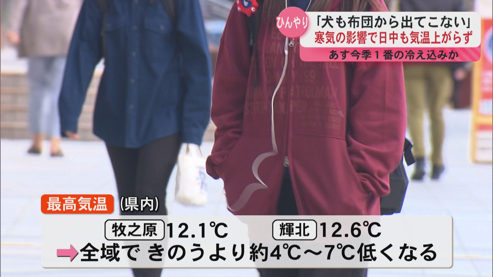 18日も日中気温上がらず　19日明け方にかけ今季１番の冷え込みに
