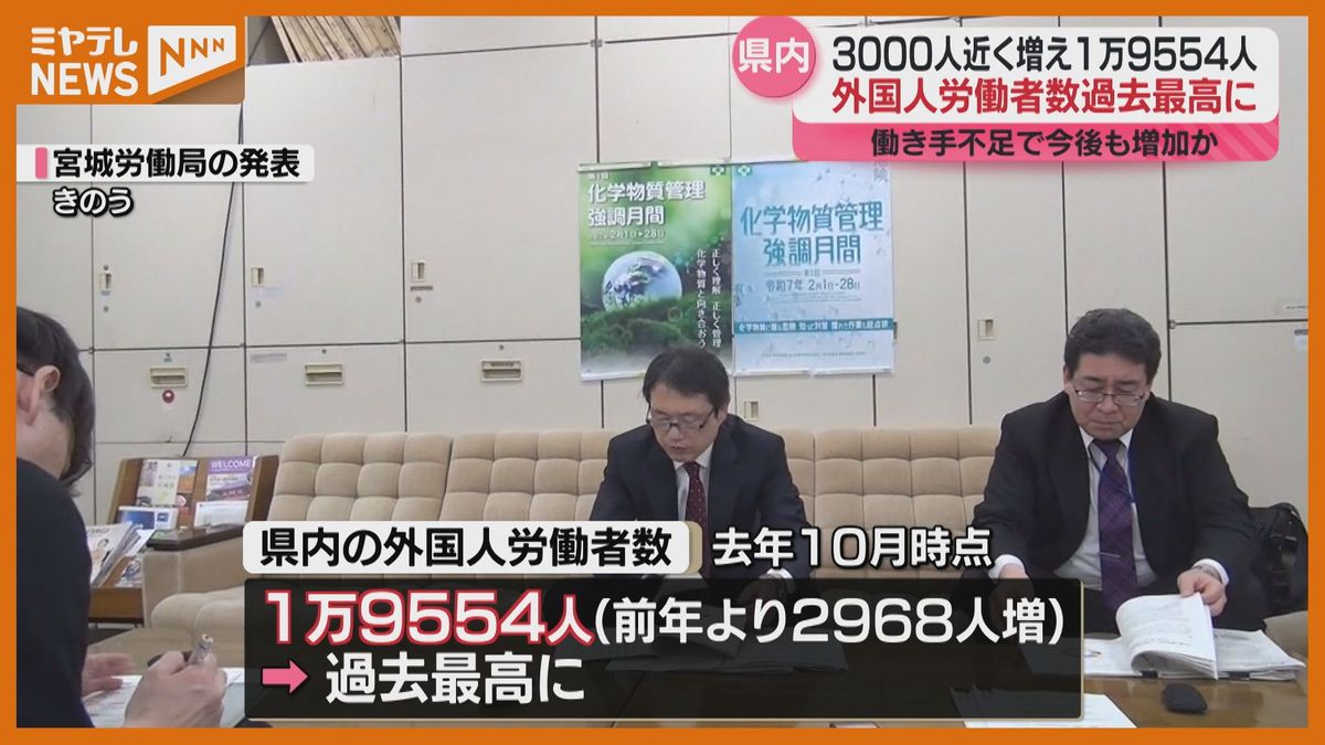 ”過去最高” 宮城の外国人労働者数　前年より3千人増↑　ベトナムに次いでネパール（2024年10月時点）