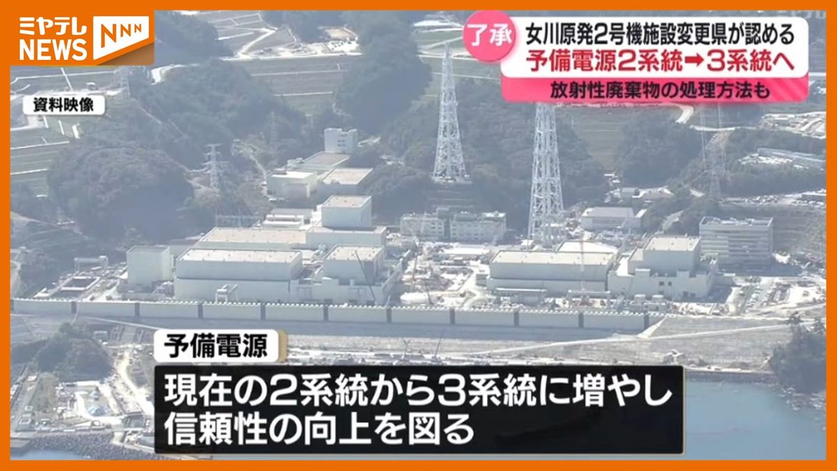 【女川原発2号機】宮城県が了承　東北電力の＜施設変更＞　重大事故の際の予備電源を2系統→3系統に