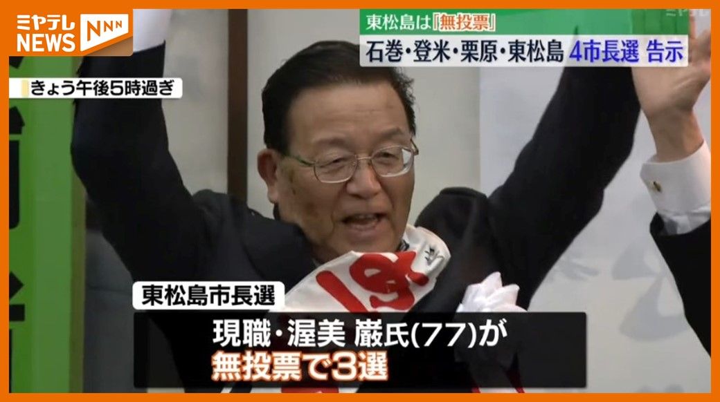 『無投票』東松島市長選は現職が3選、石巻・登米・栗原市長選は『選挙戦』に（宮城）