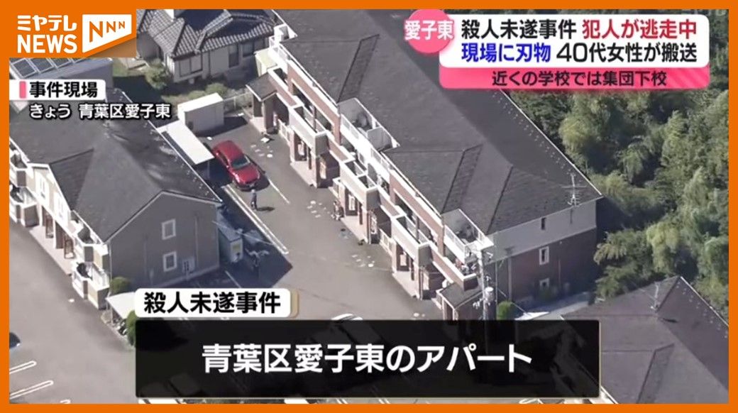 「事件で刺された…」と通報　アパートで女性が刃物で刺される殺人未遂事件　付近の学校では集団下校も…＜犯人逃走中＞（仙台市青葉区愛子東）