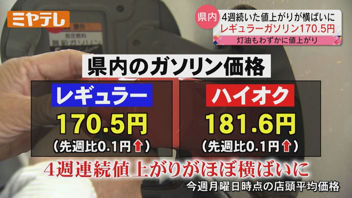 レギュラーガソリン価格「１７０.５円」先週比＋０.１円 ほぼ横ばい　宮城