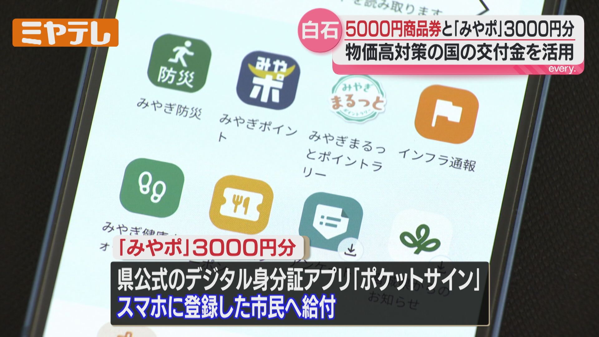 商品券5000円と地域ポイント『みやポ』3000円分を市民に給付、物価高