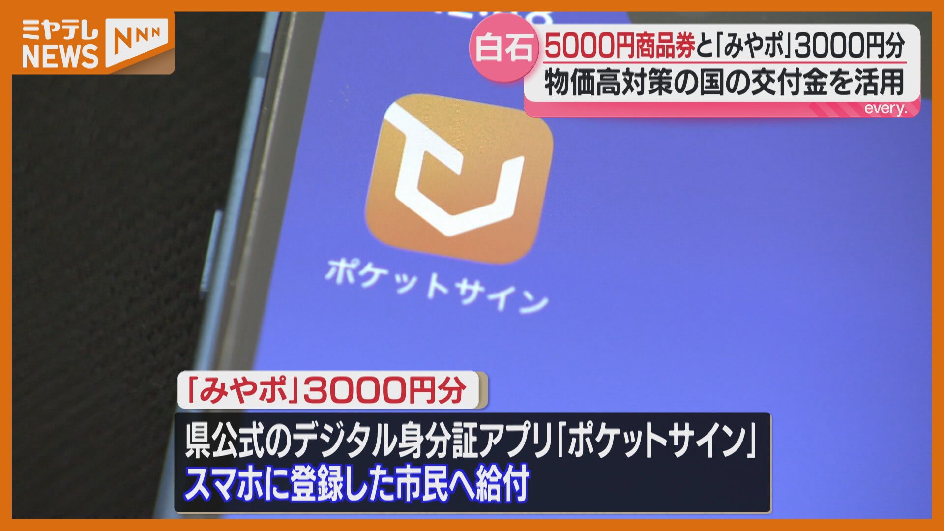 商品券5000円と地域ポイント『みやポ』3000円分を市民に給付、物価高