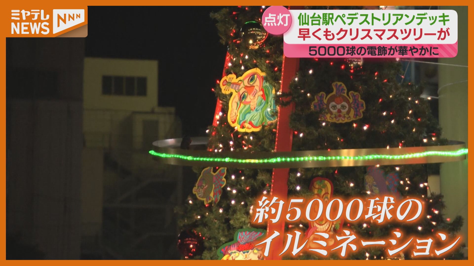 早くも！＞『クリスマスツリー』登場 去年より1000球多い約5000球灯る