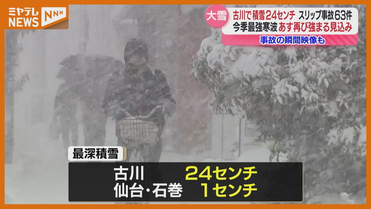 7日は”寒気”再び強まる…路面凍結に注意　6日の宮城は平野部で大雪…「古川」積雪24センチ（宮城）